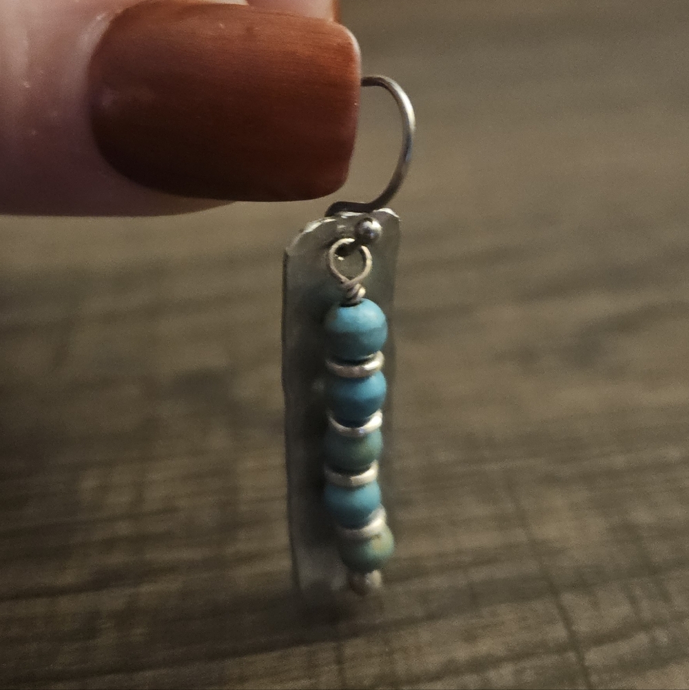 Silver and Turquoise Beaded Dangle Earrings - Picture 2 of 6